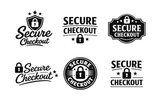 Collection of secure checkout logos with padlock design elements