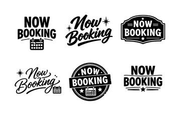 Fototapeta premium Now booking logos set with calendar icons and decorative elements