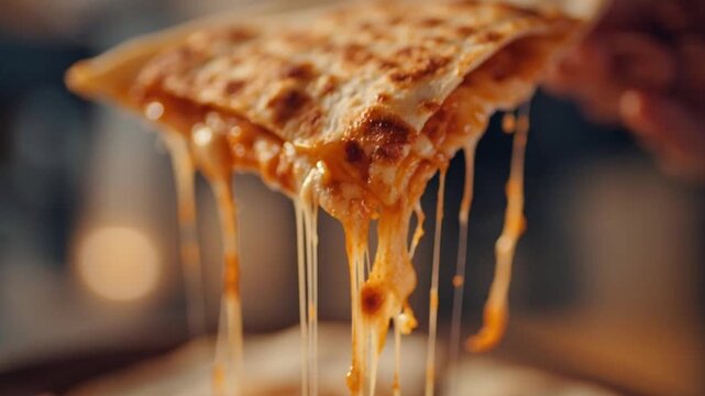 Close-Up of Melty Cheesy Quesadillas Being Pulled Apart, Gooey Cheese Stretching Between Crispy Tortillas, Delicious Mexican Snack Captured in a Mouthwatering Food Photography Scene
