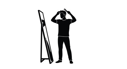Fototapeta premium Black silhouette of a man holding a ladder vector
