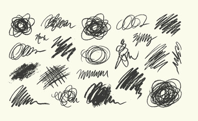 Fototapeta premium Hand Drawn Black Charcoal Scribbles and Artistic Texture Collection