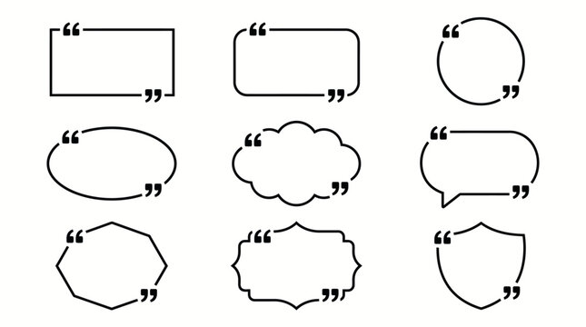 Collection of various quotation marks and speech bubble shapes in outline