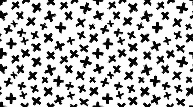 Random Hand-Drawn Black Crosses Seamless Pattern - Abstract Doodle Art Background