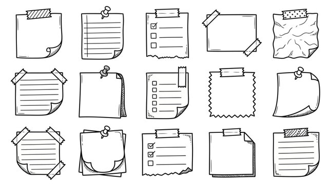 Outline Collection of Hand-Drawn Sticky Notes, Checklists, and Memo Paper Doodles