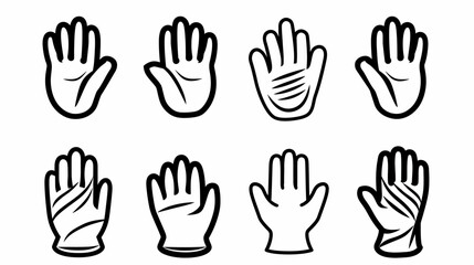 Fototapeta premium Eight stylized open hands with thick black outlines, various palm details, on a white background