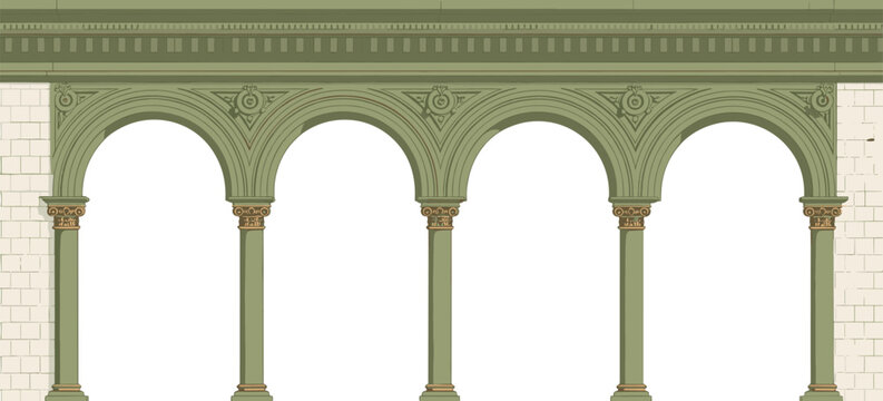 Arched Colonnade with Decorative Details and Brickwork arcade architecture