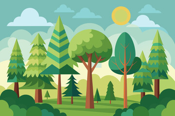 Fototapeta premium Set of summer forest. abstract hand drawn forest cute doodle elements, Colorful drawing brush, crayon, line. Vector illustration.