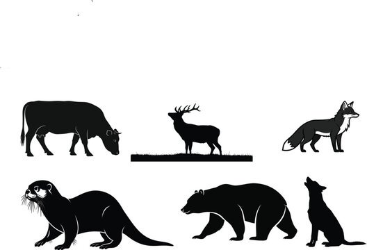 Diverse animal silhouettes featuring mammals and wildlife