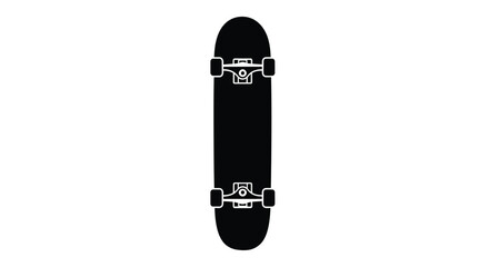 A black skateboard with white wheels a distinct silhouette © MD