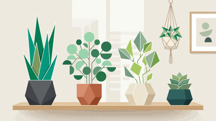 Fototapeta premium Contemporary minimal plant illustration using geometric leaf shapes