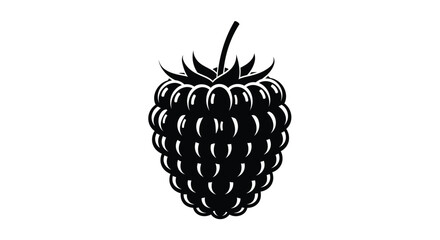A detailed black silhouette of a ripe blackberry fruit silhouette © MD