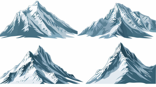 Four stylized illustrations of snow-capped mountains in varying shapes and sizes on a white background