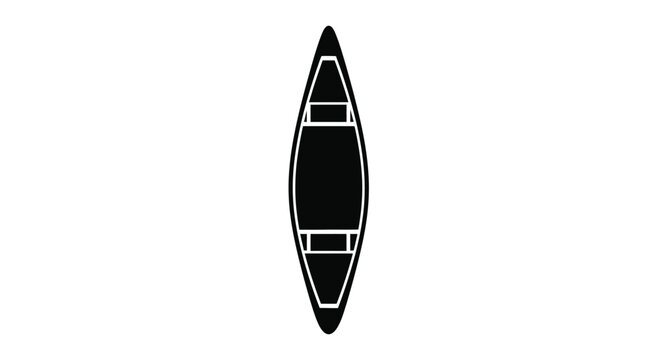 A minimalist black outline depicts a traditional canoe silhouette