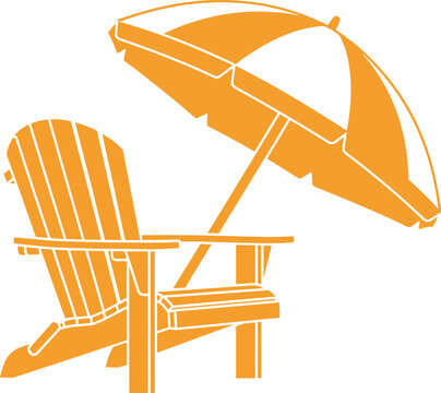 Adirondack chair with beach umbrella silhouette vector illustration isolated on transparent background for summer vacation
