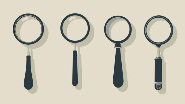 Four illustrated magnifying glasses, each with a different handle shape