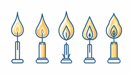 Obraz premium Five cartoon style lit candles with varying flame designs on a white background