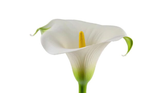 a white calla lily flower on a green screen background for chroma key