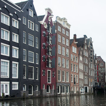 View of Amsterdan waterfront at Prinsengracht canal from a boat