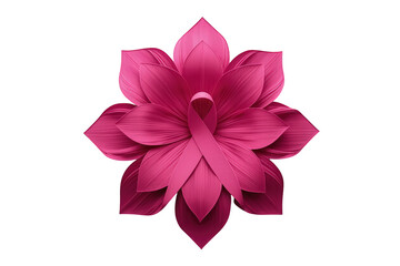Fototapeta premium Pink ribbon inside a lotus flower symbolizing breast cancer awareness, support, health, and hope on transparent background