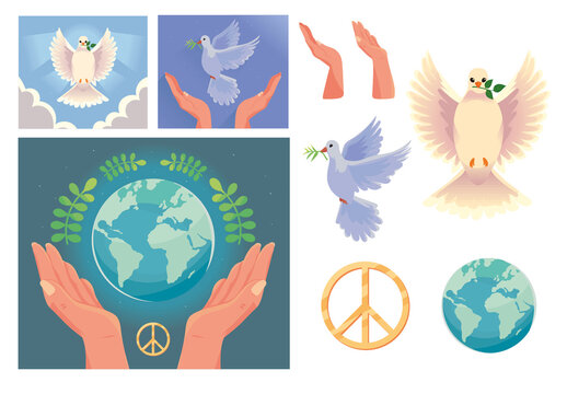 Peace Dove World Illustration Set