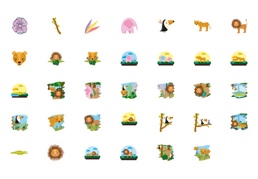 Jungle Safari Animals Illustration Set