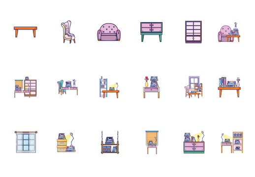 Living Room Furniture Illustration Set