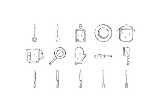 Hand Drawn Kitchen Utensils Illustration Set