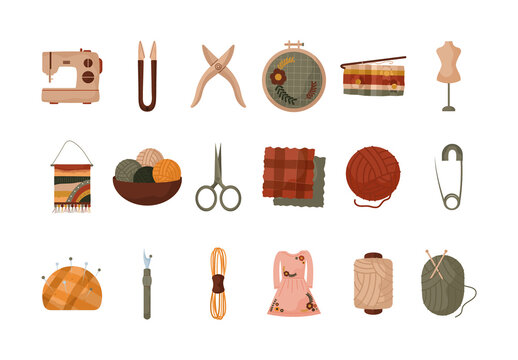 Handmade Knitting Tools Illustration Set