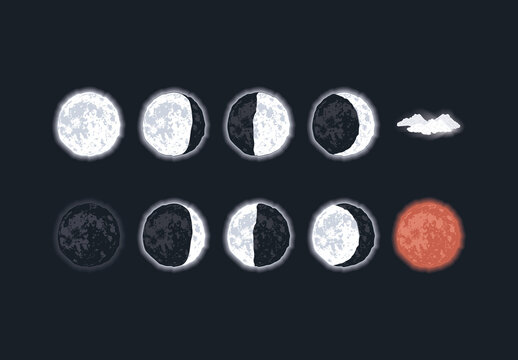 Moon Phases Celestial Illustration Set