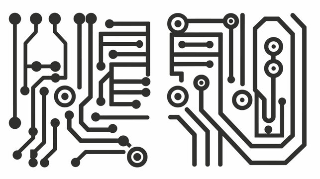 Two minimalist motherboard schematics in black lines with circular connection points