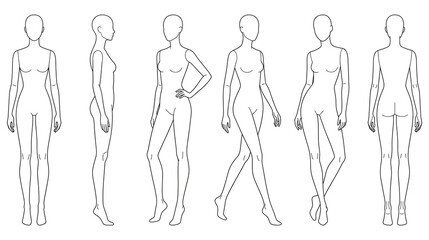 Female fashion croquis set for clothing design and figure sketching © NAZMA