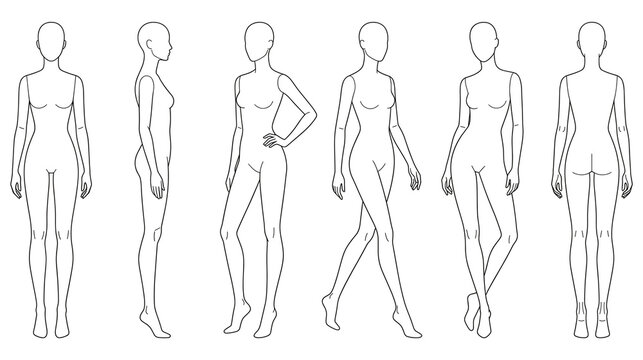 Female fashion croquis set for clothing design and figure sketching