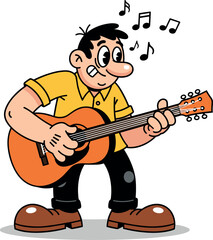 Fototapeta premium A cartoon man playing an acoustic guitar on transparent background