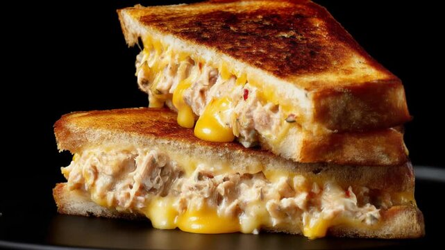 Deliciously gooey tuna melt sandwich with golden toasted bread and melted cheese