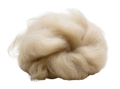 Soft, fluffy natural wool fiber, light beige raw textile material isolated on transparent background, perfect for craft projects and design elements PNG