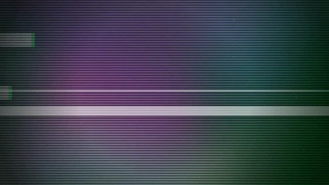 Retro VHS glitch effect background with static noise, horizontal distortion lines, and aesthetic purple-green color gradients. Perfect for 90s nostalgia or cyberpunk themed projects.
