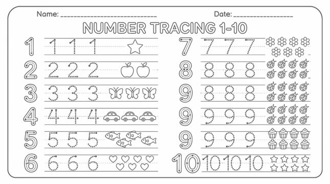 Number Tracing Worksheet for Kids 1-10 Fun Learning Activity