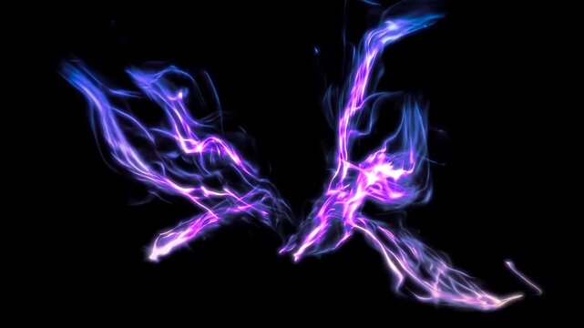 Purple blue plasma energy phoenix Lichtenberg filaments glowing creature loop black background 4K