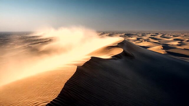 Serene desert landscape with wind-swept dunes at dusk
