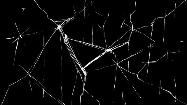Triangular hole with cavity and white thin lines on black screen. Stock animation of drawing destruction in 4K resolution.