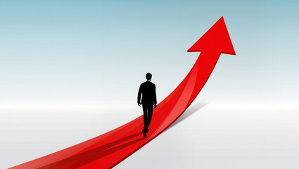 Fototapeta premium Businessman Ascending Winding Red Arrow Towards Success