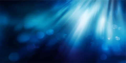 Obraz premium Abstract deep blue aquatic underwater scene with rays of light penetrating the depths, creating a sense of ethereal mystery and tranquility. 