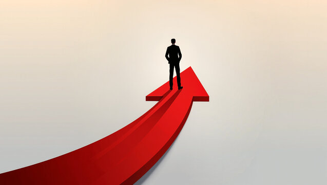 Businessman Silhouette on Increasing Red Arrow Chart for Growth Concept