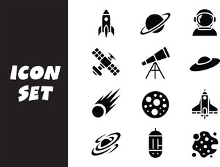 Space-themed icon set featuring various celestial and astronaut-related illustrations © Md