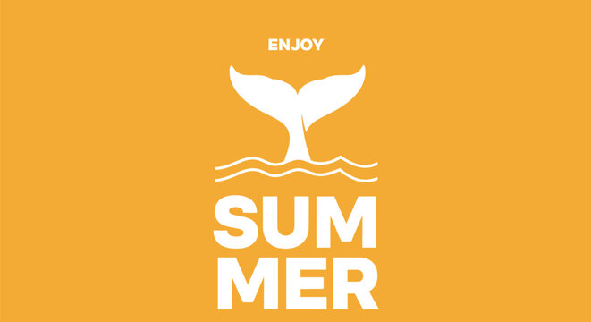 Summer typography vector graphic with whale tail icon