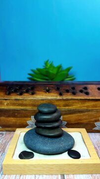 Stacked Zen Stones with Succulent Plant Meditation Relaxation Wellness Balance Harmony Calm Minimal Aesthetic Background Blue Zen Spa Mindfulness Peaceful Ambient Loop Video
