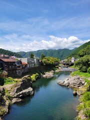 Fototapeta premium village on the river in Japan 
