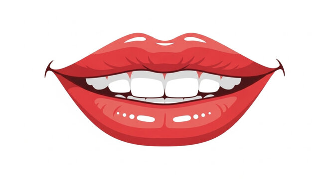 Illustration of Smiling Lips with Red Lipstick and White Teeth.