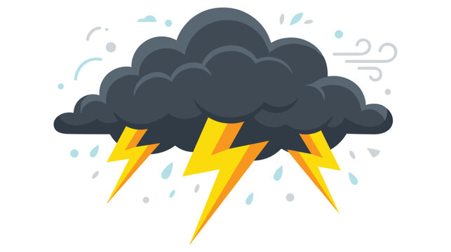 Dark thundercloud with lightning bolts and rain drops weather concept