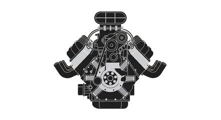 Naklejka premium Detailed Illustration of a Powerful V8 Engine with Supercharger.